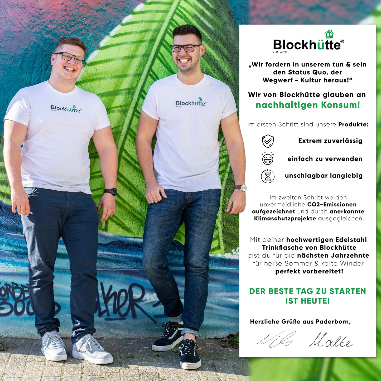 Premium Edelstahl Trinkflasche mit Flaschenbuerste personalisiert