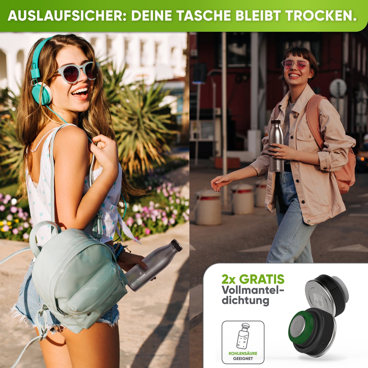 Premium Edelstahl Sport Trinkflasche mit Flaschenbuerste personalisiert